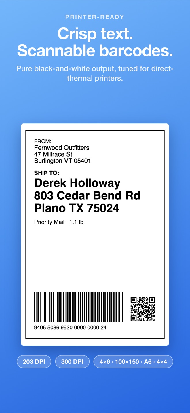 Crisp, scannable output for thermal printers